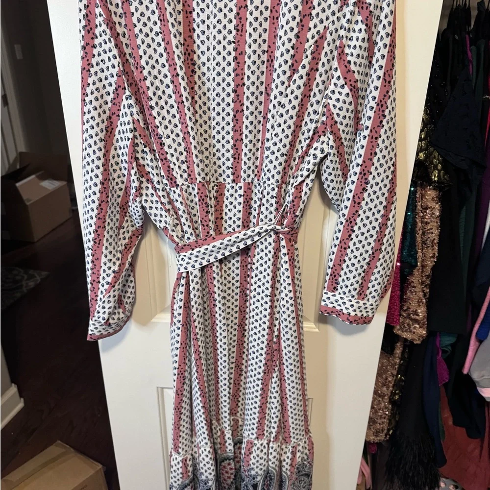 Lane Bryant- Women’s Plus Size Button Front Pink and White Long Sleeve Dress 22W - Picture 12 of 13